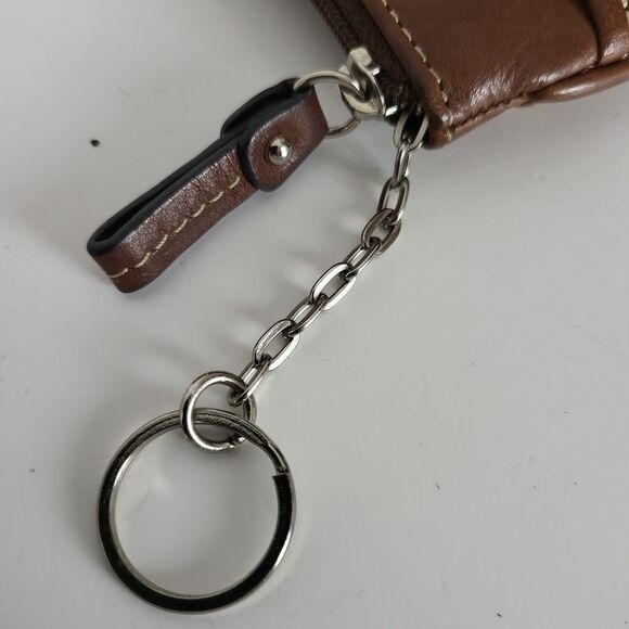 Fossil Brown Signature Leather & Canvas Mini Pouch Key Ring Wallet - Picture 4 of 6
